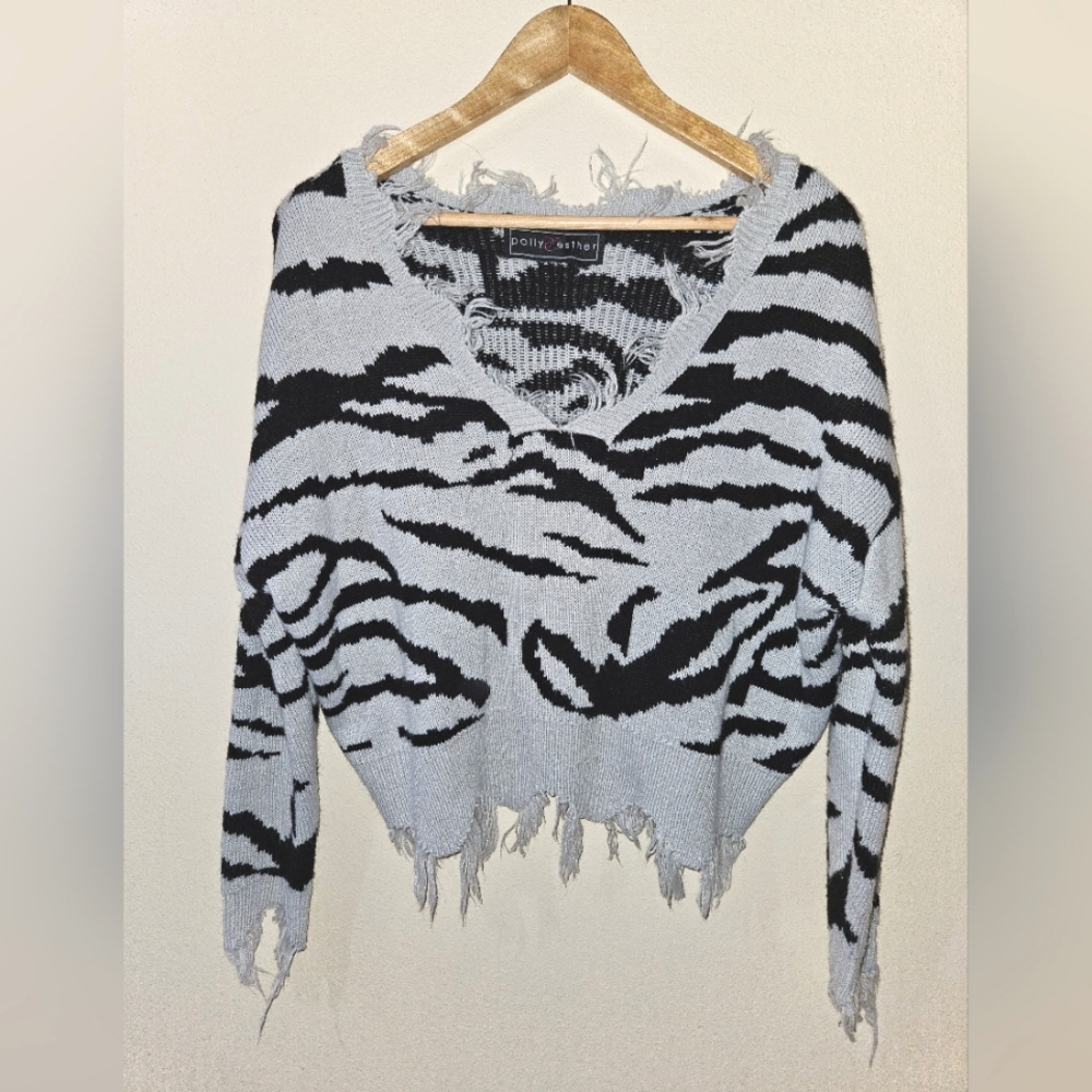 -polly & esther zebra distressed sweater